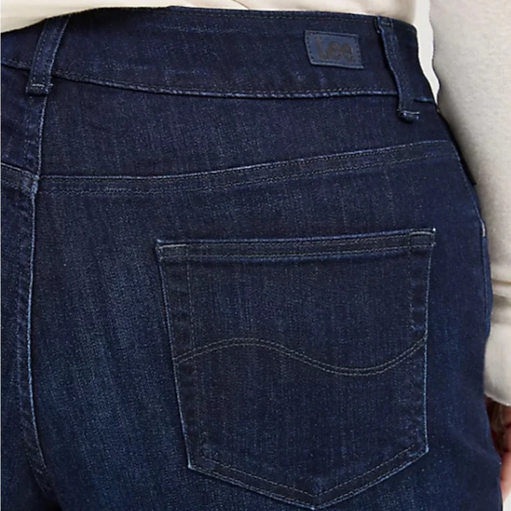 Lee Womens Relaxed Fit Straight Leg Jeans Mid Rise Stretch Dark Blue Plus Sz 30L